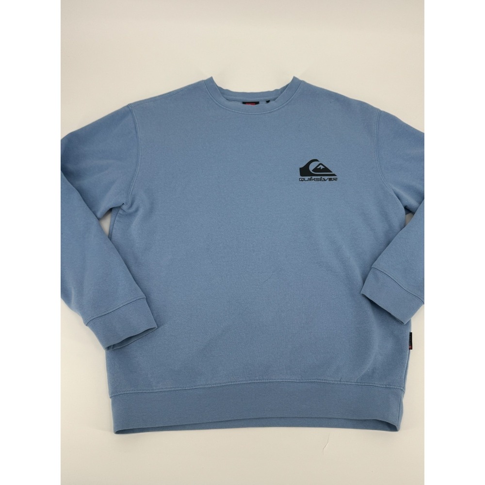 Quiksilver Sweatshirt‎ Mens Medium Blue Cotton Logo Fleece Lined Ribbed Winter